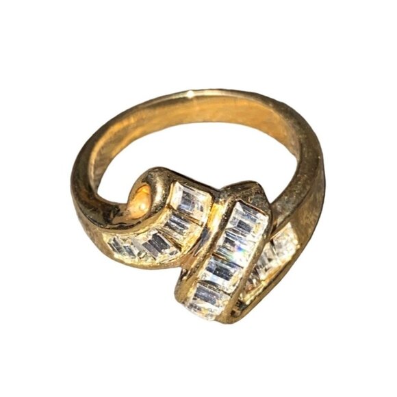 Ring 6 Gold Plated CZ Cubic Zirconia Baguette Women - Picture 3 of 7